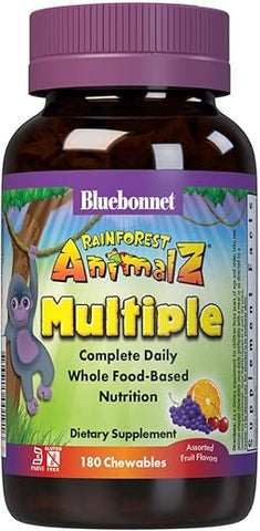 Nutrition Animalz Rainforest – Multivitamínico Infantil em Tabletes Mastigáveis à Base de Alimentos Integrais - Bluebonnet