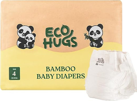 Fraldas Descartáveis EcoHugs Tamanho 4 de Bambu | Macias e Hipoalergênicas | Super Absorventes | Sem Perfume e Livres de Cloro | Pacote com 24 unidades