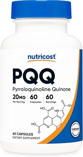 PQQ 20mg – 60 Cápsulas Vegetarianas, Livre de GMO e Glúten - Nutricost