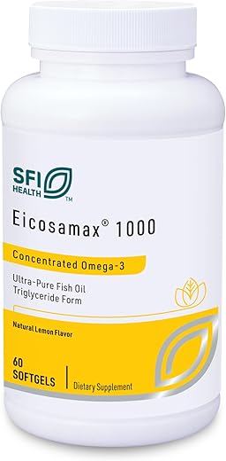 Eicosamax 1000 TG Fish Oil – Ômega-3 Puro de Peixe – 1000 mg EPA/DHA por Cápsula – Sabor Natural de Limão – Sem Arrotos de Peixe (60 cápsulas) - Klaire Labs