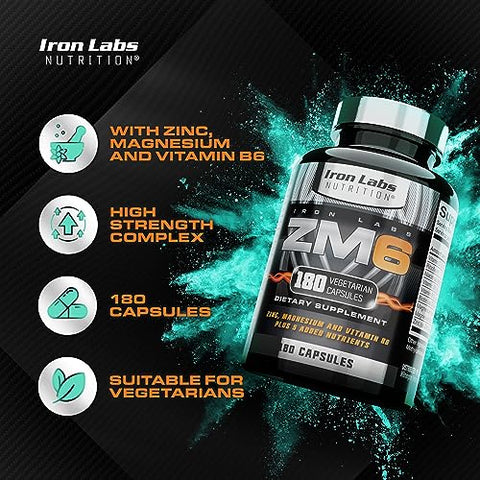 Iron Labs Nutrition - Iron Labs ZM6 – Suplemento de Zinco e Magnésio de Alta Potência – 180 Cápsulas Vegetarianas (Fornecimento de 3 Meses) – Complexo Super Reforçado de Zinco Magnésio Aspartato e B6