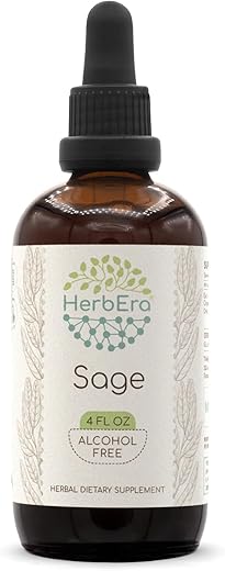 HerbEra - Sage B120 Extrato Herbal Sem Álcool, Gotas Líquidas Concentradas de Sálvia Natural (Salvia officinalis) Folha Seca (118 ml)