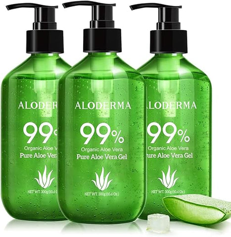 Gel de Aloe Vera Orgânico 99% – Frasco com Bomba – Gel Leve para Rosto e Corpo, Alívio Calmante e Hidratante para Queimaduras Solares, Ótimo para o Couro Cabeludo - Aloderma