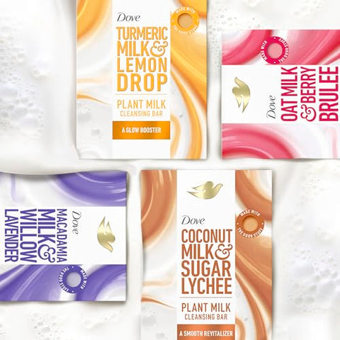 Sabonete em Barra Dove Plant Milk, Pack com 4 Unidades, Pele Hidratada, Fórmula Biodegradável 98%, 140g