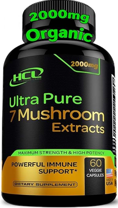 HCL HERBAL CODE LABS - Suplemento de Cogumelo Orgânico Extratos de Lion’s Mane Cordyceps Chaga Reishi Turkey Tail Maitake Shiitake Cápsulas – Vitaminas Naturais Minerais Antioxidantes – Fabricado no Brasil