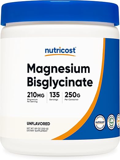 Magnesium Bisglycinate Powder (Sem Sabor, 250g) – Não-OGM, Suplemento Vegano - Nutricost