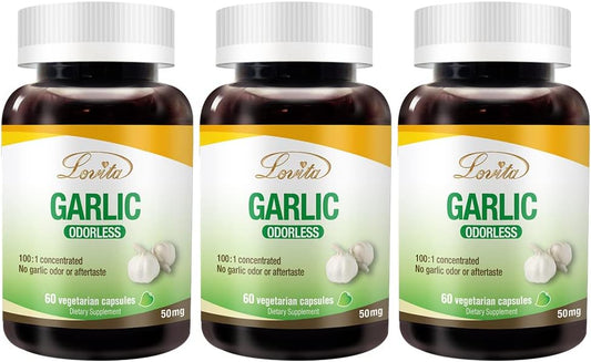 Extrato de Alho Inodoro | 5000mg | 1.25%% Alicina | Sem Glúten | Suporte à Saúde Imunológica e Cardiovascular | 60 Cápsulas Vegetarianas (Fornecimento de 6 Meses) (Pacote com 3) - Lovita