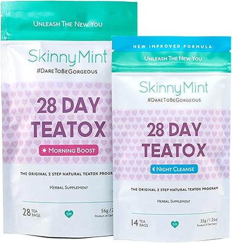 Kit Detox SkinnyMint Original 28 Dias – Programa TeaTox Definitivo – Chá Detox Natural Morning Boost e Night Cleanse – Ajuda a Reduzir Inchaço e Aumentar Energia