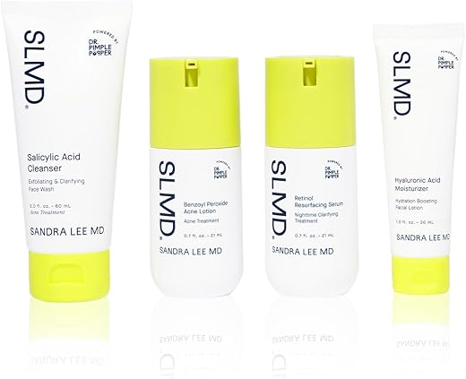 Skincare by Dr. Pimple Popper – Kit 4-peças para Acne – Sistema de 30 dias – Rotina completa de 3 passos, 2x ao dia para tratar e prevenir todas as fases da acne - SLMD