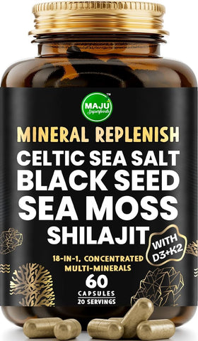 Maju Superfoods - MAJU 18-em-1 Semente Preta, Shilajit, Musgo do Mar, Sal Marinho Celta D3 – 100% Natural e Potente