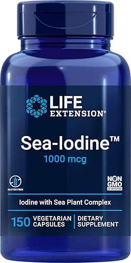 Cápsulas de Iodo Marinho, 1000 mcg, 150 Cápsulas Vegetais, Suplemento Natural de Iodo de Algas Marinhas - Life Extension