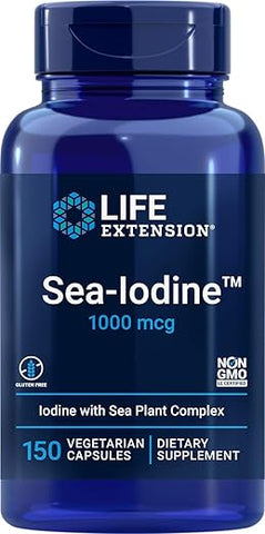 Cápsulas de Iodo Marinho, 1000 mcg, 150 Cápsulas Vegetais, Suplemento Natural de Iodo de Algas Marinhas - Life Extension