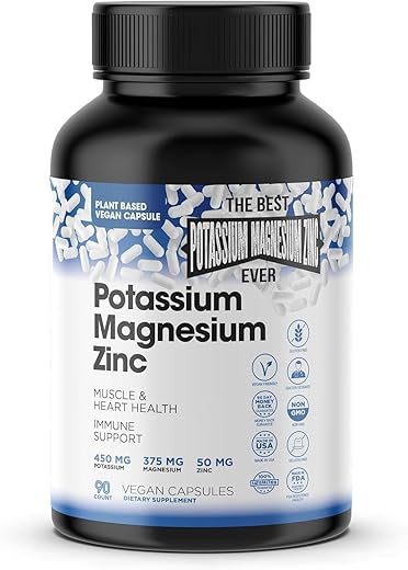 GINSPIRE NUTRITION - Suplemento de Magnésio Potássio com Zinco – 90 Cápsulas – Saúde Vascular – Alta Absorção – Vegano – Cãibras nas Pernas