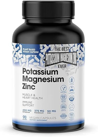 GINSPIRE NUTRITION - Suplemento de Magnésio Potássio com Zinco – 90 Cápsulas – Saúde Vascular – Alta Absorção – Vegano – Cãibras nas Pernas