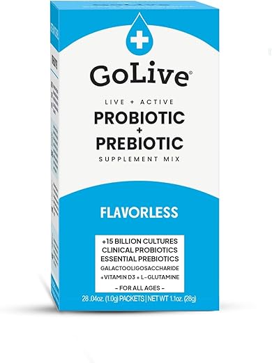 GoLive - GoLIVE PROBIOTIC PREBIOTIC SYNBIOTIC POWDER BLEND, Sem Sabor/Açúcar, para Mulheres e Homens – Fórmula em Pó, Sem Sabor/Açúcar, para Equilíbrio Intestinal – Marca GoLIVE