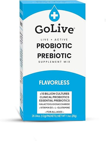 GoLive - GoLIVE PROBIOTIC PREBIOTIC SYNBIOTIC POWDER BLEND, Sem Sabor/Açúcar, para Mulheres e Homens – Fórmula em Pó, Sem Sabor/Açúcar, para Equilíbrio Intestinal – Marca GoLIVE