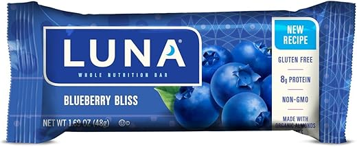 Barras de Nutrição Luna, Sabor Mirtilo, 1,69 Onças (Pacote com 15) – Luna Nutrition Bars