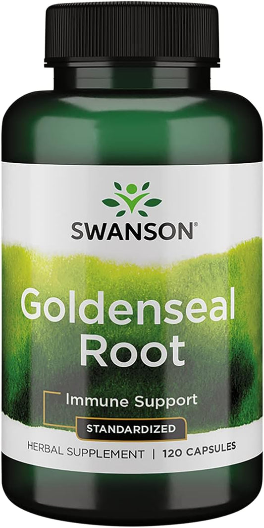 Goldenseal Root – Suplemento Herbal para Apoio Imunológico e Bem-Estar Geral – Extrato de Raiz de Goldenseal Padronizado com no Mínimo 5% de Alcaloides Totais – (120 cápsulas) - Swanson