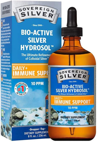 Hydrosol Bio-Ativo para Suporte Imunológico – Prata Coloidal Líquida – 10 ppm, 236mL – Conta-gotas - Sovereign Silver
