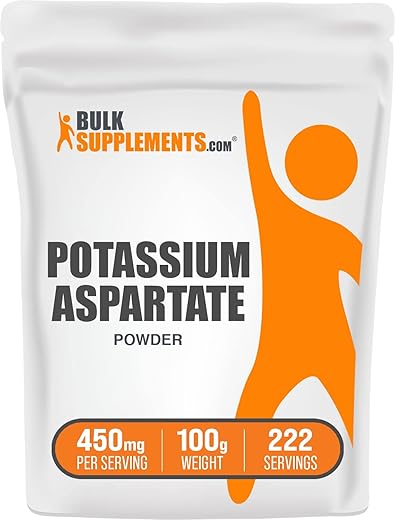com Pó de Aspartato de Potássio – Suplemento em Pó de Potássio, Aspartato de Potássio – Livre de Glúten, 450mg (98mg de Potássio) por Porção, 100g (3,5g) - BulkSupplements