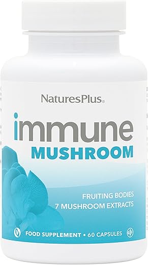 Immune Mushroom – 60 Cápsulas – Complexo Imune de Corpo Frutífero – de Sete Cogumelos Diferentes – Fornece Micronutrientes Essenciais – Vegano, Sem Glúten – 30 Porções - Natures Plus