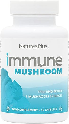Immune Mushroom – 60 Cápsulas – Complexo Imune de Corpo Frutífero – de Sete Cogumelos Diferentes – Fornece Micronutrientes Essenciais – Vegano, Sem Glúten – 30 Porções - Natures Plus