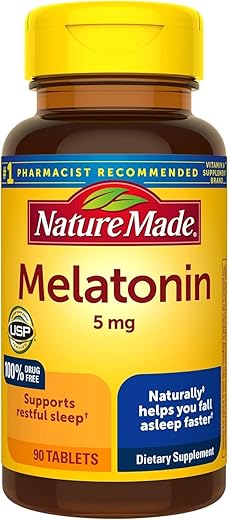Melatonina 5 mg Máxima Força 90 Comprimidos (2 Pacotes) – Comprimidos de Melatonina 5 mg de Força Máxima da Nature Made (90 Unidades) (2 Pacotes) - Nature Made