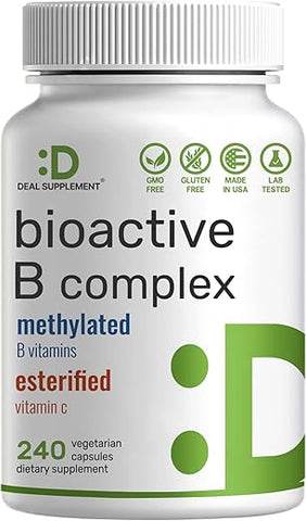 DEAL SUPPLEMENT - Bioactive Vitamin B Complex – 240 Cápsulas Vegetarianas – Complexo Multivitamínico B Metilado – Marca: [Nome da Marca]