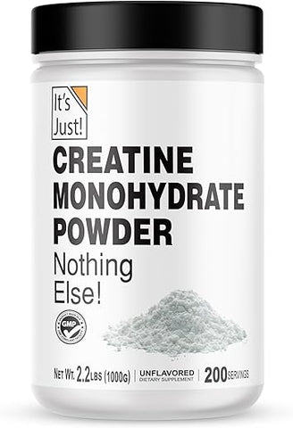 It's Just! - Creatina Monohidratada em Pó It’s Just! – Pure Creatine Powder, Fabricada nos EUA, Testada por Laboratório Independente, 5g por Porção, Medidor Incluso, Sem Aditivos, Sem Sabor Adicionado (Sem Sabor, 1000g)