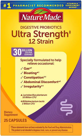 Probióticos Digestivos Ultra-Forte, 25 Cápsulas (Pacote com 2) – Saúde Digestiva e Bem-Estar | Nature Made - Nature Made