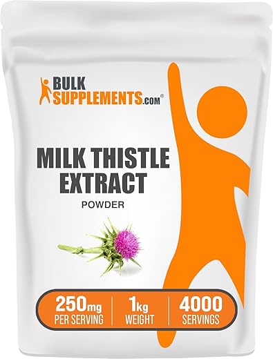 BulkSupplements - Milk Thistle Extract Powder – Suporte para o Fígado – Silymarin – Cápsulas de Cardo Mariano – Limpeza do Fígado – Suplemento para Fígado Gorduroso (1 Quilograma)