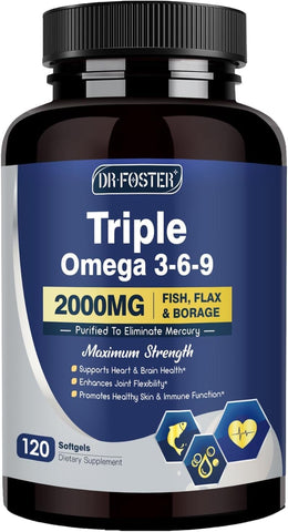 DRFOSTER - Triple Omega 3-6-9 Fish Oil 2000mg com Vitamina E – EPA | Ômega 3-6-9 Triplo 2000mg com Vitamina E – EPA | Óleo de Peixe | Saúde e Bem-Estar