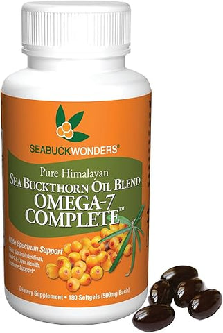 SEABUCKWONDERS - Óleo de Espinheiro Marítimo Completo Omega-7, 180 Cápsulas Softgel (500mg Cada) – Marca Omega-7