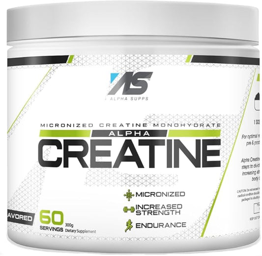 Alpha Supps - Pó de Creatina Monohidratada Micronizada – 5g por Porção, Sem Sabor – Auxilia no Ganho Máximo de Massa Muscular, Indicado para Homens