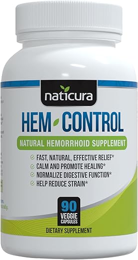 Naticura - Hem-Control – Tratamento Rápido e Eficaz para Hemorroidas – Fórmula Poderosa para Aliviar Sintomas, Reduzir Hemorroidas e Aliviar Desconforto – 90 Cápsulas Veganas – Feito
