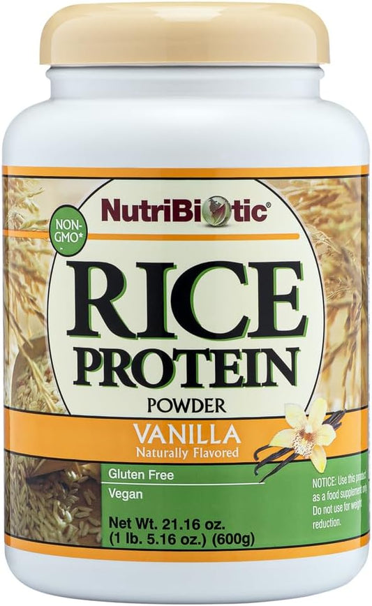 Proteína de Arroz com Baixo Teor de Carboidratos, Sabor Baunilha, 600g | Vegana, em Pó, Proteína Crua | Cultivada - NutriBiotic