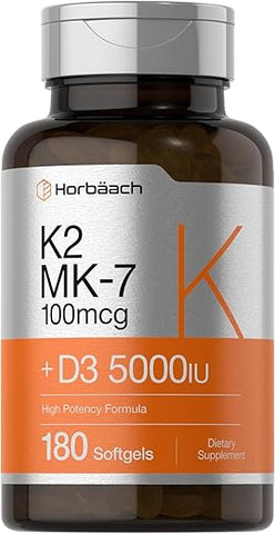 Vitamina D3 K2 | 5000 UI de Vitamina D | 60 Cápsulas | Saúde Óssea e Imunidade - Horbäach