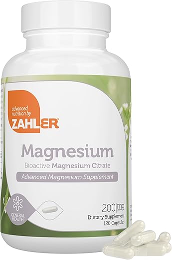 Cápsulas de Suplemento de Magnésio 200 mg (120 Unidades) Certificado Kosher Citrato de Magnésio Bioativo para Máxima Absorção – Mineral de Magnésio Natural para Homens - Zahler