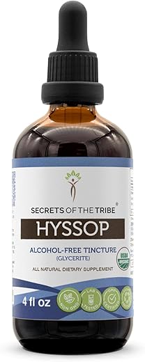 Secrets of the Tribe - Segredos da Tribo – Extrato Líquido de Hyssopus Orgânico sem Álcool, Tintura de Folha e Flor de Hyssopus officinalis (4 FL OZ)