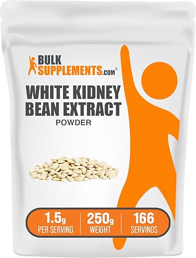 com Extrato de Feijão Branco em Pó – Pó de Feijão Branco, Suplemento Herbal – Sem Glúten, 1500mg por Porção, 250g (Pack de 1) - BulkSupplements