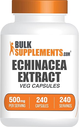 com Cápsulas de Extrato de Equinácea – Suplemento de Equinácea, Cápsulas de Equinácea 500mg – Suporte Imunológico, Sem Glúten, 1 Cápsula por Porção, 240 Cápsulas (Pacote de 1) - BulkSupplements