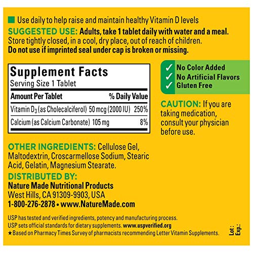 Nature Made - Vitamina D3 Mega Size, 400 Comprimidos – 2000 UI (50 mcg) – Fortalece a Imunidade, Ossos e Dentes