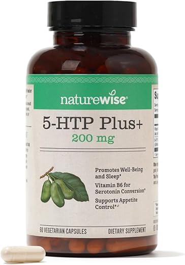 5-HTP 200mg: Suporte ao Humor, Auxílio Natural ao Sono, Promove Hábitos Alimentares Saudáveis, Cápsulas de Liberação Prolongada Fáceis de Digestão com Vitamina B6, Não-OGM (2 Meses) - NatureWise