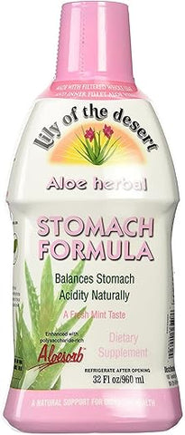 Fórmula Estômago, Suco Orgânico de Aloe Vera com Ulmus Rubra, Camomila, Hortelã-Pimenta e Gengibre para Saúde Intestinal, Alívio de Refluxo Ácido e Azia, 32 ml - Lily Of The Desert