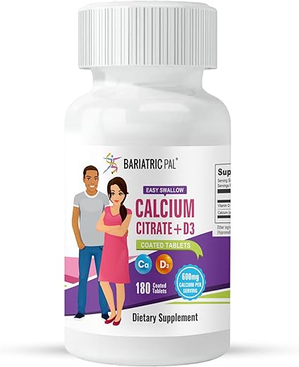Comprimidos Revestidos de Citrato de Cálcio (600mg) e D3 para Fácil Ingestão (Suprimento de 30 Dias) - BariatricPal