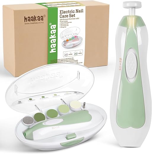 haakaa - Haakaa Conjunto de Cuidados para Unhas do Bebê – Lima Elétrica com Luz LED, Cortador de Unhas para Recém-Nascidos/Infantes/Adultos, 6 Cabeças de Reposição