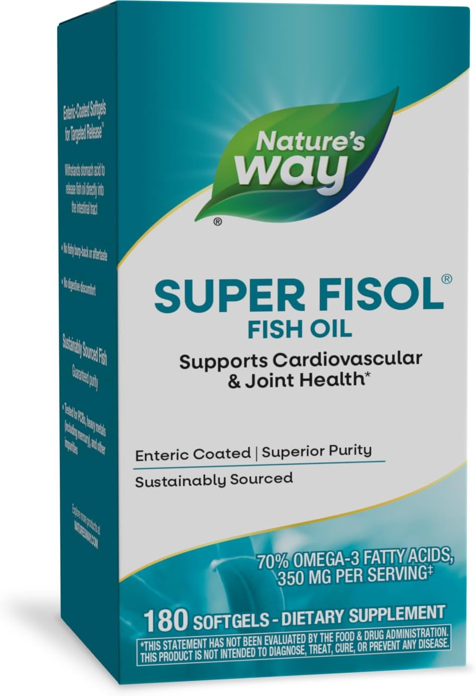 Nature's Way - Óleo de Peixe Premium Super Fisol da Nature’s Way, Fonte Sustentável, Testado para PCBs, Metais Pesados e Impurezas, 70% EPA/DHA, 180 Softgels