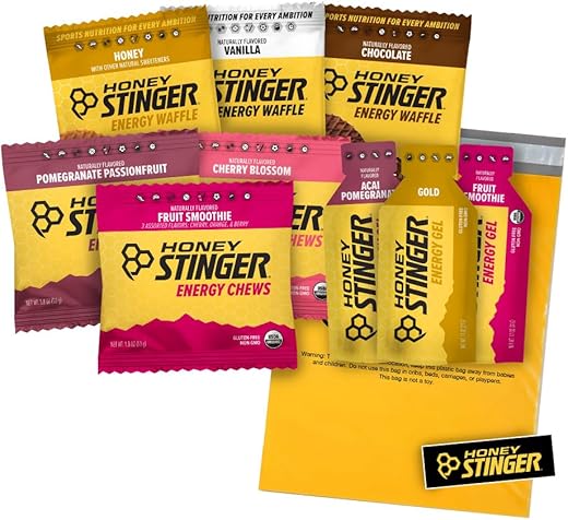 Kit de Treinamento Honey Stinger – 9 Unidades + Adesivo e Embalagem Plástica – Fonte de Energia para Qualquer Atividade – 3 Waffles Orgânicos, 3 Pacotes de Gomas Energéticas