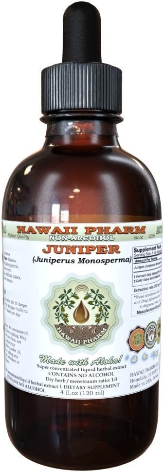 Extrato Líquido de Zimbro Orgânico, Sem Álcool, Glicerito de Bagas Secas de Zimbro (Juniperus Monosperma) Hawaii Pharm, Herbal Natural 120 ml