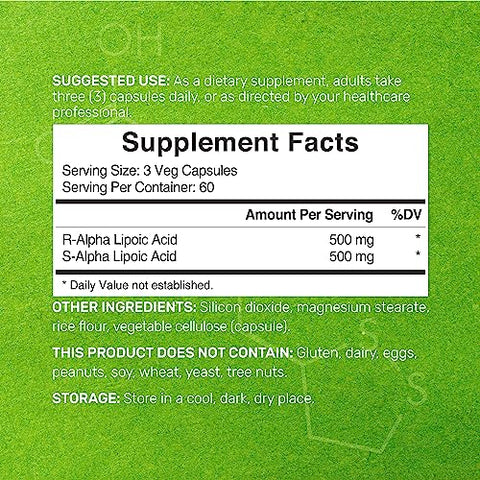 DEAL SUPPLEMENT - Alpha Lipoic Acid 1,000mg – 180 Cápsulas Vegetarianas – 50/50 R-ALA | Marca Alpha